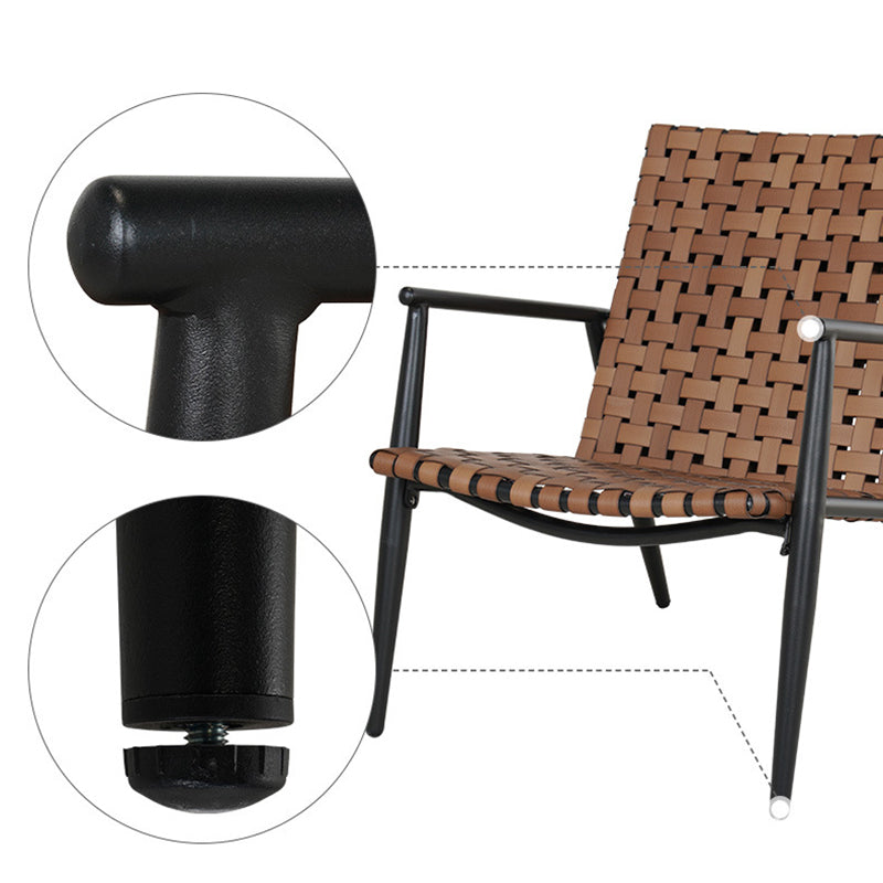 Traditioneller rustikaler quadratischer Aluminium-PE-Leder-Rattan-Akzentstuhl mit Rückenlehne und Armlehne für die Terrasse 
