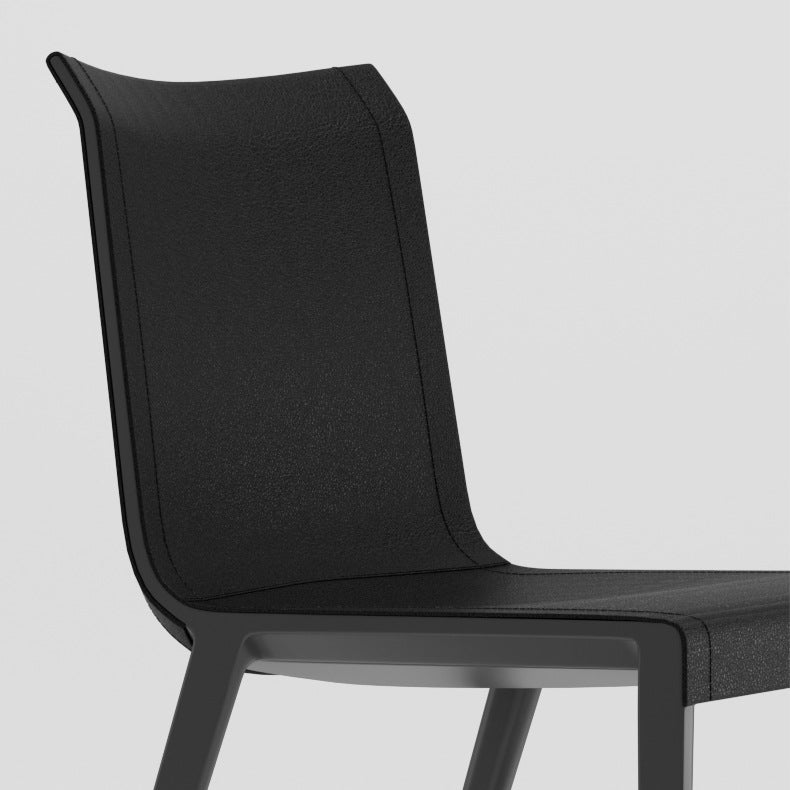 Moderner minimalistischer rechteckiger quadratischer Aluminium-Leder-Esszimmerstuhl mit Rückenlehne für das Esszimmer 