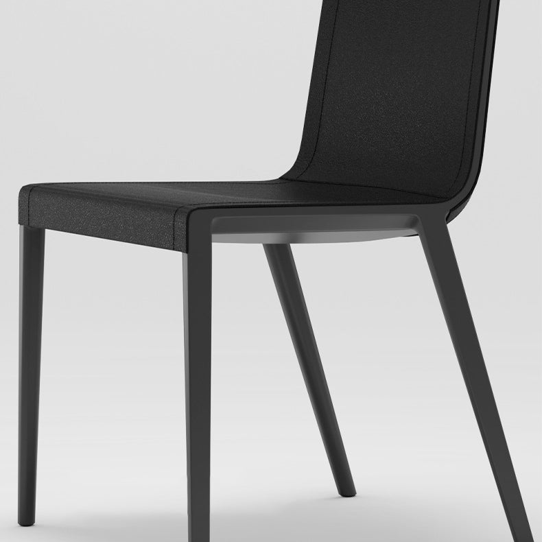 Moderner minimalistischer rechteckiger quadratischer Aluminium-Leder-Esszimmerstuhl mit Rückenlehne für das Esszimmer 