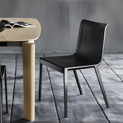Moderner minimalistischer rechteckiger quadratischer Aluminium-Leder-Esszimmerstuhl mit Rückenlehne für das Esszimmer 