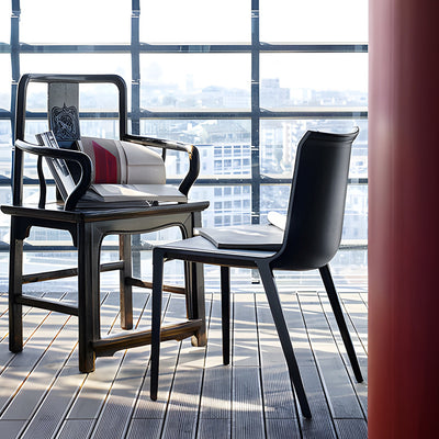 Moderner minimalistischer rechteckiger quadratischer Aluminium-Leder-Esszimmerstuhl mit Rückenlehne für das Esszimmer 