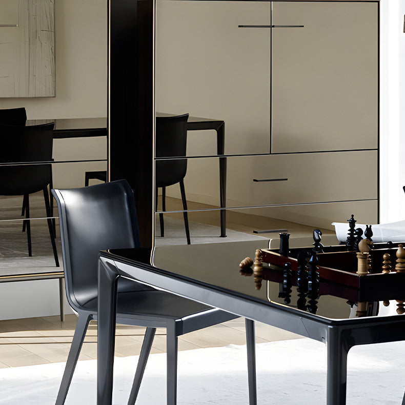 Moderner minimalistischer rechteckiger quadratischer Aluminium-Leder-Esszimmerstuhl mit Rückenlehne für das Esszimmer 