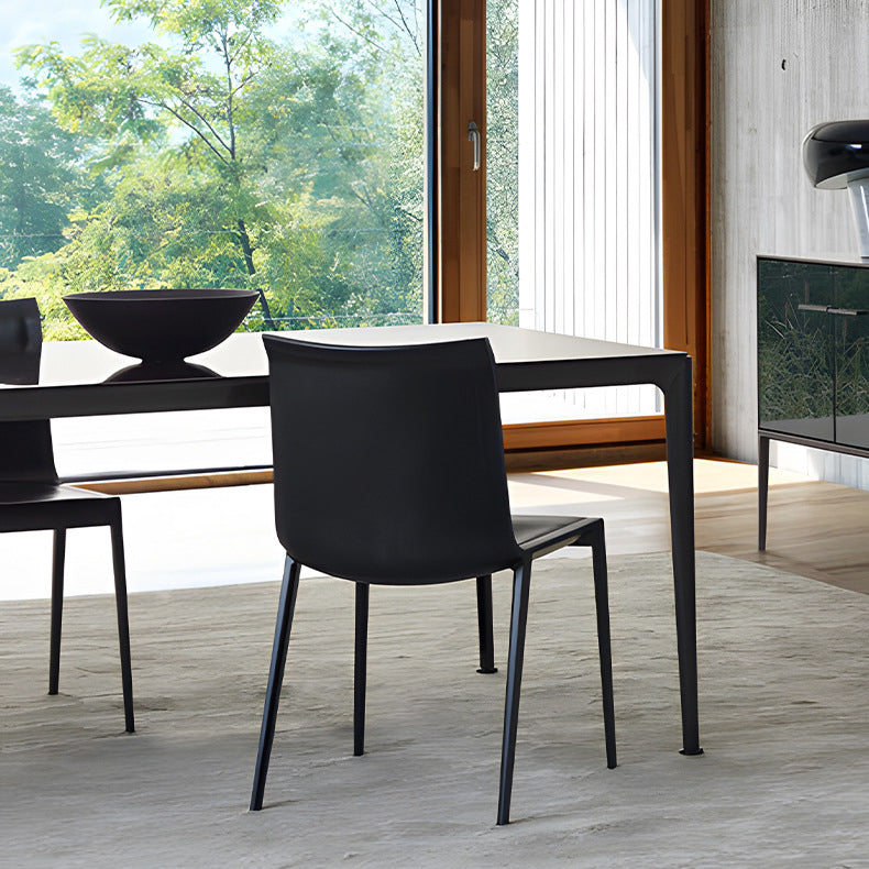 Moderner minimalistischer rechteckiger quadratischer Aluminium-Leder-Esszimmerstuhl mit Rückenlehne für das Esszimmer 