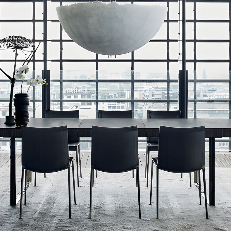 Moderner minimalistischer rechteckiger quadratischer Aluminium-Leder-Esszimmerstuhl mit Rückenlehne für das Esszimmer 