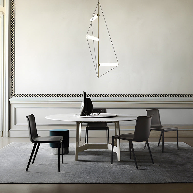 Moderner minimalistischer rechteckiger quadratischer Aluminium-Leder-Esszimmerstuhl mit Rückenlehne für das Esszimmer 