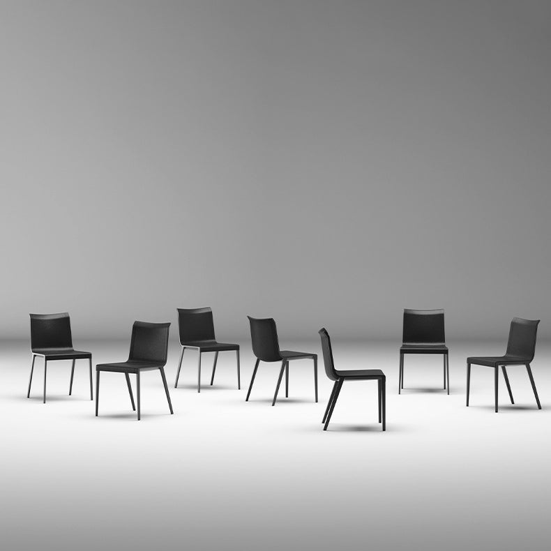 Moderner minimalistischer rechteckiger quadratischer Aluminium-Leder-Esszimmerstuhl mit Rückenlehne für das Esszimmer 