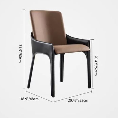 Silla de comedor moderna minimalista rectangular de metal y cuero con respaldo y reposabrazos para comedor 