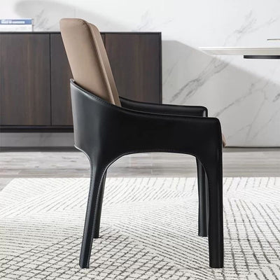 Silla de comedor moderna minimalista rectangular de metal y cuero con respaldo y reposabrazos para comedor 