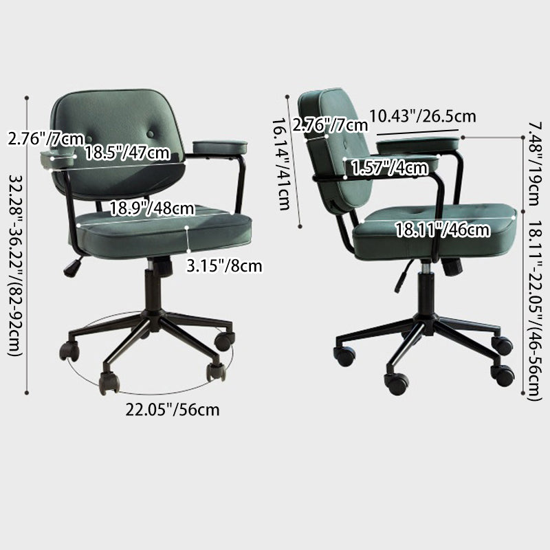 Moderner minimalistischer drehbarer rechteckiger quadratischer Metall-Leder-Schreibtischstuhl mit Rückenlehne und Armlehne für das Heimbüro 