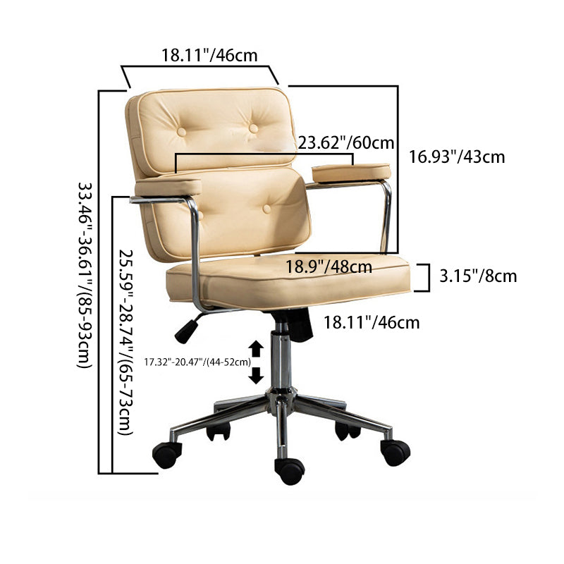 Moderner minimalistischer drehbarer rechteckiger quadratischer Metall-Leder-Schreibtischstuhl mit Rückenlehne und Armlehne für das Heimbüro 