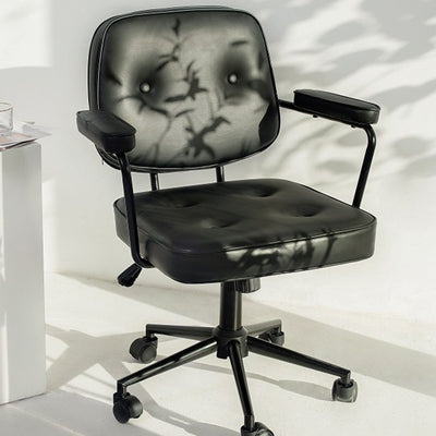 Moderner minimalistischer drehbarer rechteckiger quadratischer Metall-Leder-Schreibtischstuhl mit Rückenlehne und Armlehne für das Heimbüro 