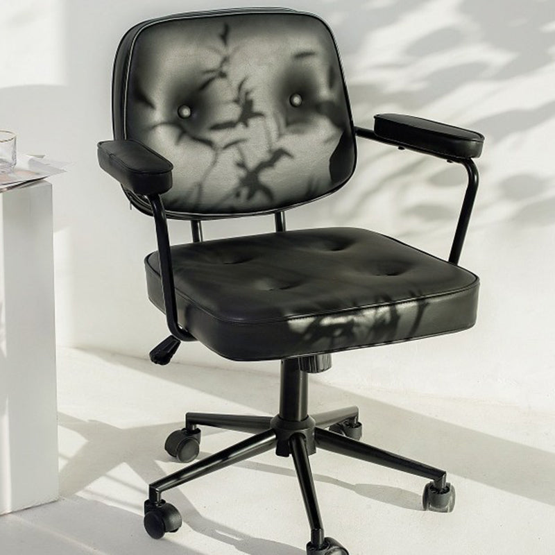 Moderner minimalistischer drehbarer rechteckiger quadratischer Metall-Leder-Schreibtischstuhl mit Rückenlehne und Armlehne für das Heimbüro 