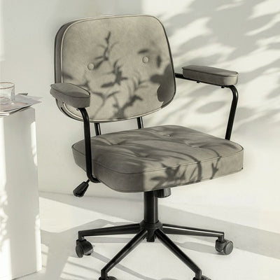 Moderner minimalistischer drehbarer rechteckiger quadratischer Metall-Leder-Schreibtischstuhl mit Rückenlehne und Armlehne für das Heimbüro 