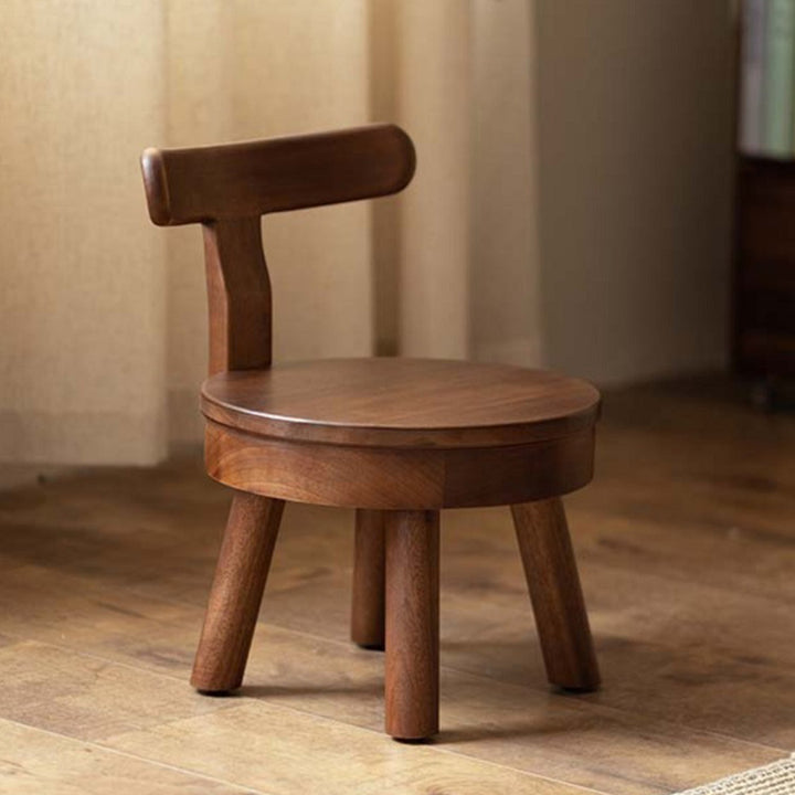 Moderner minimalistischer drehbarer Kinderstuhl mit runder Rückenlehne aus Gummibaumholz und Sperrholz für das Wohnzimmer 