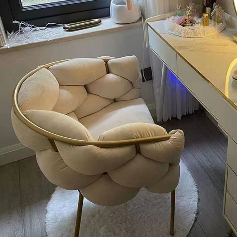 Moderne Art Deco Blase Gebogenes Metallgewebe Schminktischhocker Rückenlehne Armlehne Für Schlafzimmer 