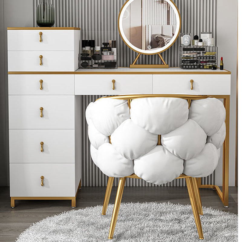 Moderne Art Deco Blase Gebogenes Metallgewebe Schminktischhocker Rückenlehne Armlehne Für Schlafzimmer 