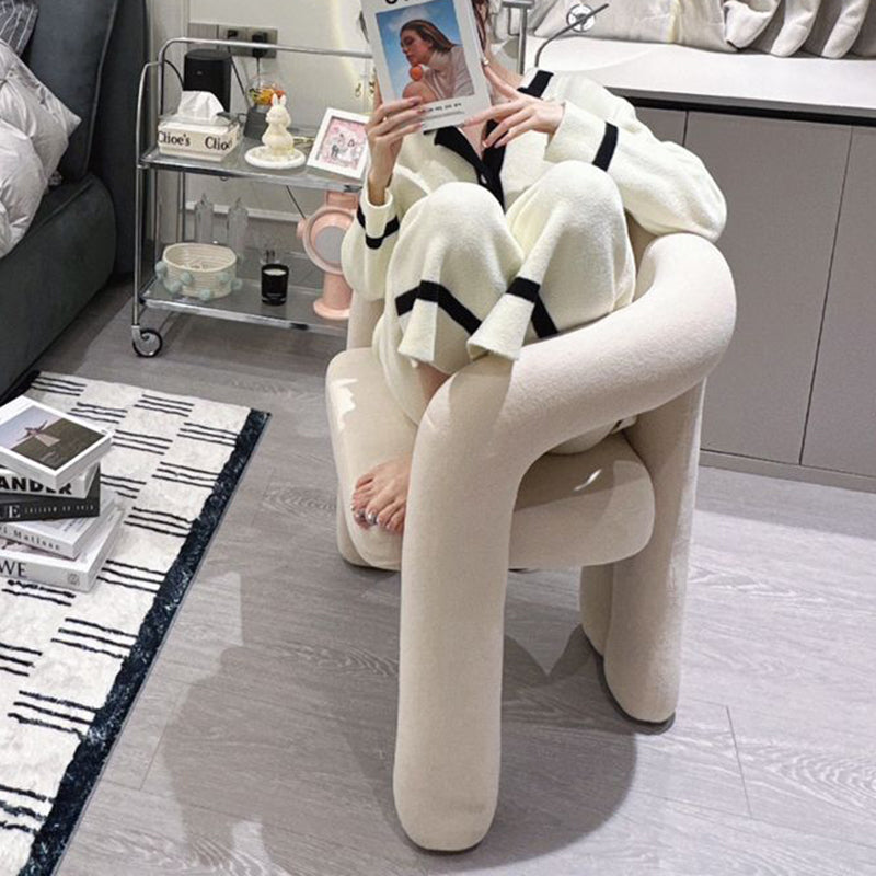 Tabouret de coiffeuse en velours métallique crème nordique contemporain avec dossier et accoudoirs pour chambre 