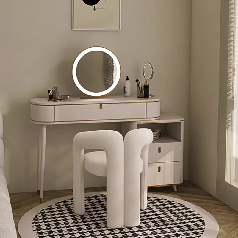 Tabouret de coiffeuse en velours métallique crème nordique contemporain avec dossier et accoudoirs pour chambre 