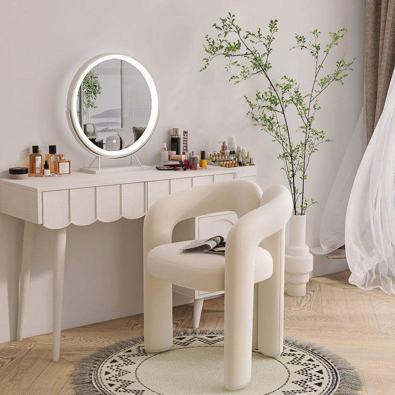 Tabouret de coiffeuse en velours métallique crème nordique contemporain avec dossier et accoudoirs pour chambre 