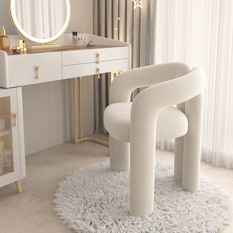 Tabouret de coiffeuse en velours métallique crème nordique contemporain avec dossier et accoudoirs pour chambre 