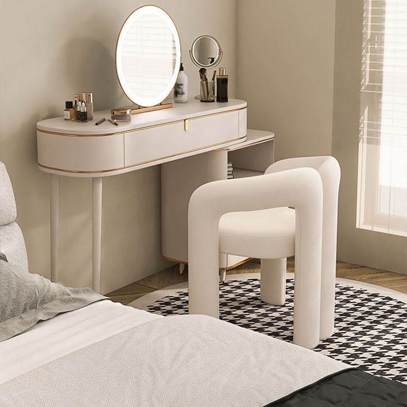 Tabouret de coiffeuse en velours métallique crème nordique contemporain avec dossier et accoudoirs pour chambre 
