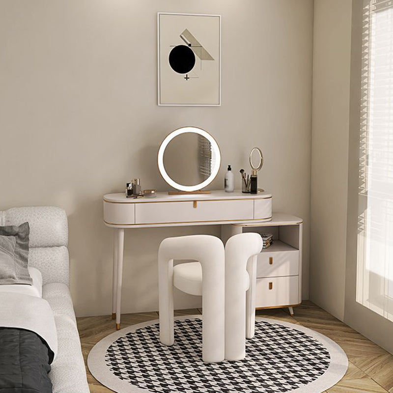 Tabouret de coiffeuse en velours métallique crème nordique contemporain avec dossier et accoudoirs pour chambre 