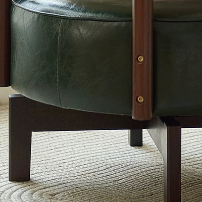 Traditional Vintage Swivel Round Wood Leather Chair Backrest For Living Room