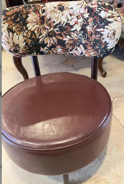 Traditional Vintage Swivel Round Wood Leather Chair Backrest For Living Room