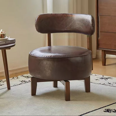 Traditional Vintage Swivel Round Wood Leather Chair Backrest For Living Room