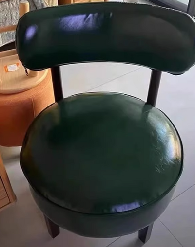Traditional Vintage Swivel Round Wood Leather Chair Backrest For Living Room