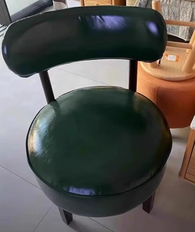 Traditional Vintage Swivel Round Wood Leather Chair Backrest For Living Room