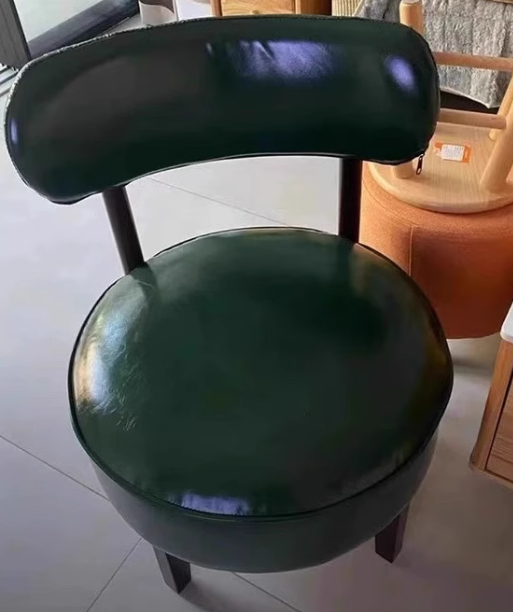 Traditional Vintage Swivel Round Wood Leather Chair Backrest For Living Room