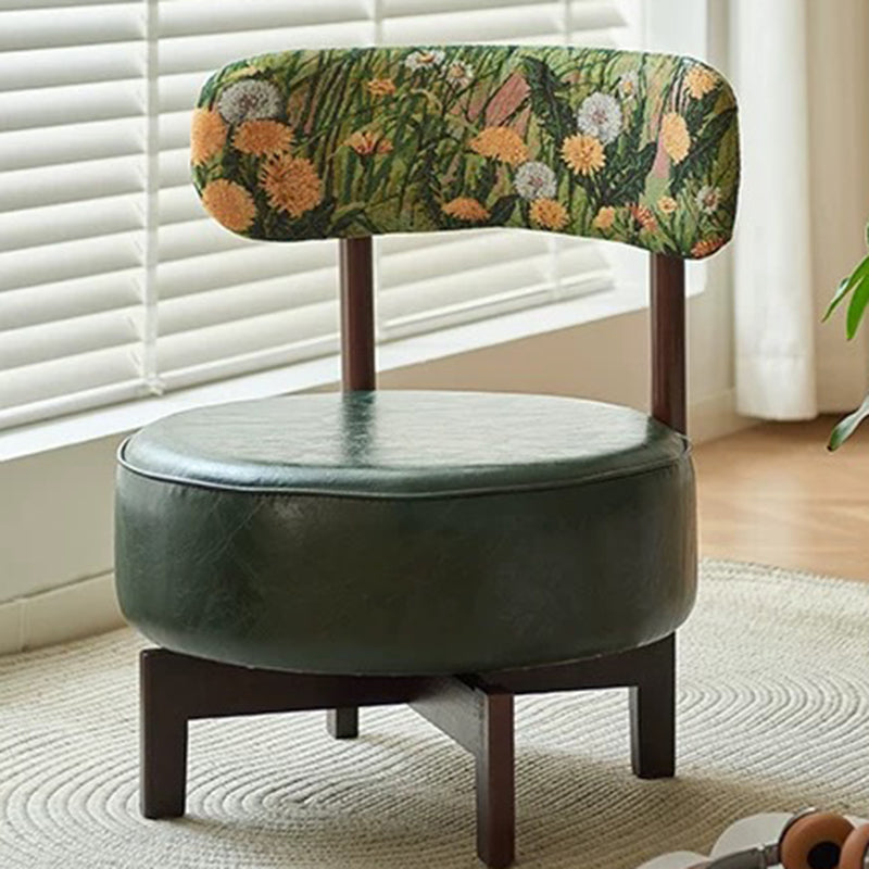 Traditional Vintage Swivel Round Wood Leather Chair Backrest For Living Room
