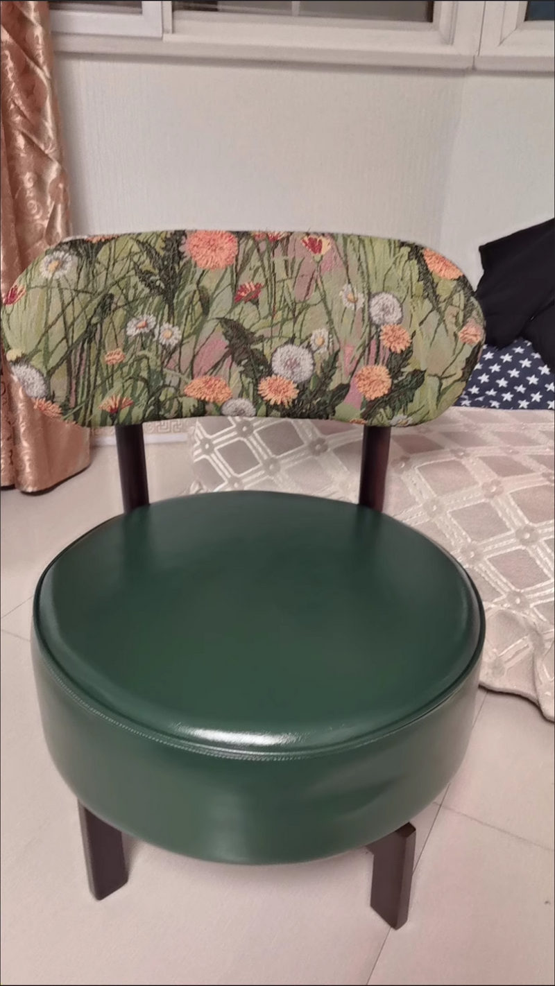 Traditional Vintage Swivel Round Wood Leather Chair Backrest For Living Room