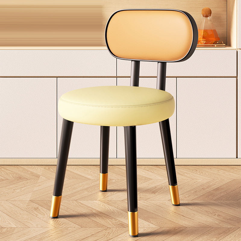 Contemporary Nordic Round Rectangular Carbon Steel Leather Dining Chair Backrest For Dining Room