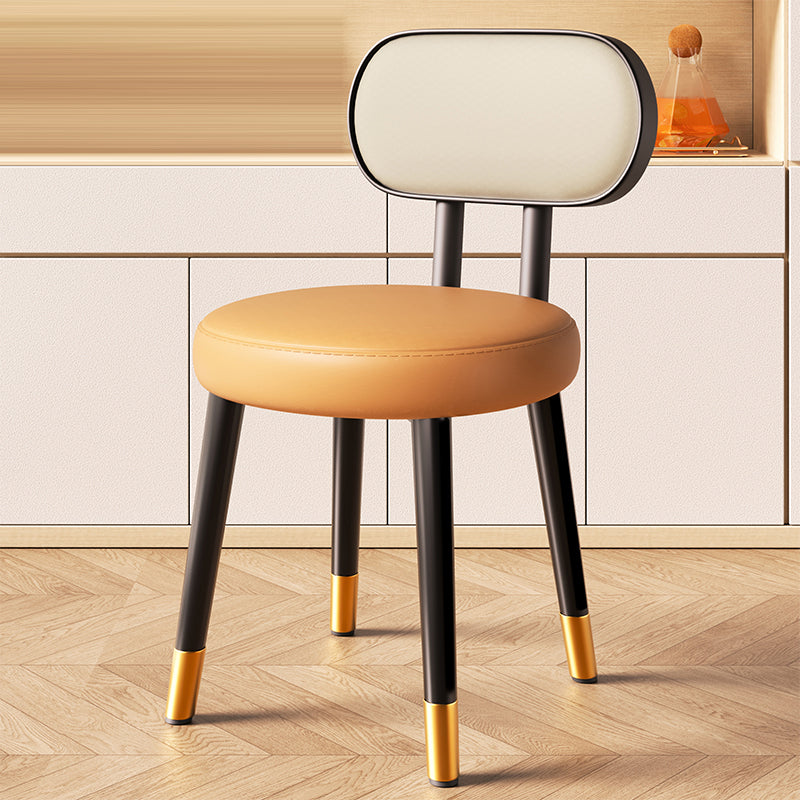 Contemporary Nordic Round Rectangular Carbon Steel Leather Dining Chair Backrest For Dining Room