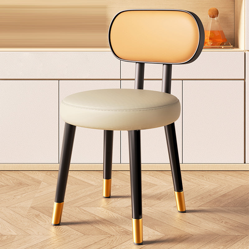 Contemporary Nordic Round Rectangular Carbon Steel Leather Dining Chair Backrest For Dining Room
