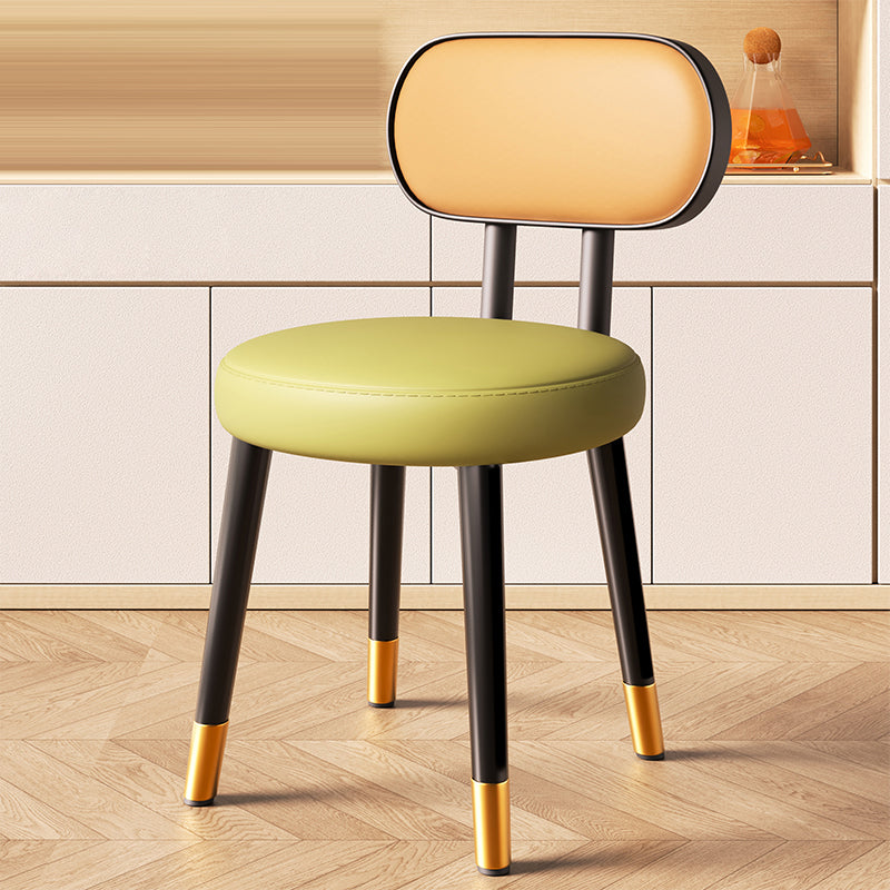 Contemporary Nordic Round Rectangular Carbon Steel Leather Dining Chair Backrest For Dining Room