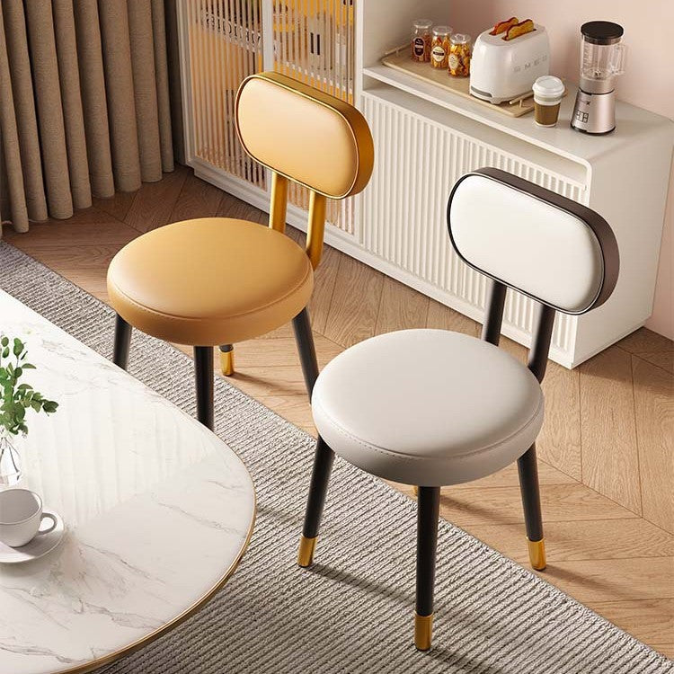 Contemporary Nordic Round Rectangular Carbon Steel Leather Dining Chair Backrest For Dining Room