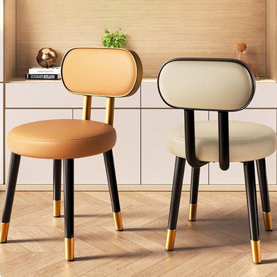Contemporary Nordic Round Rectangular Carbon Steel Leather Dining Chair Backrest For Dining Room