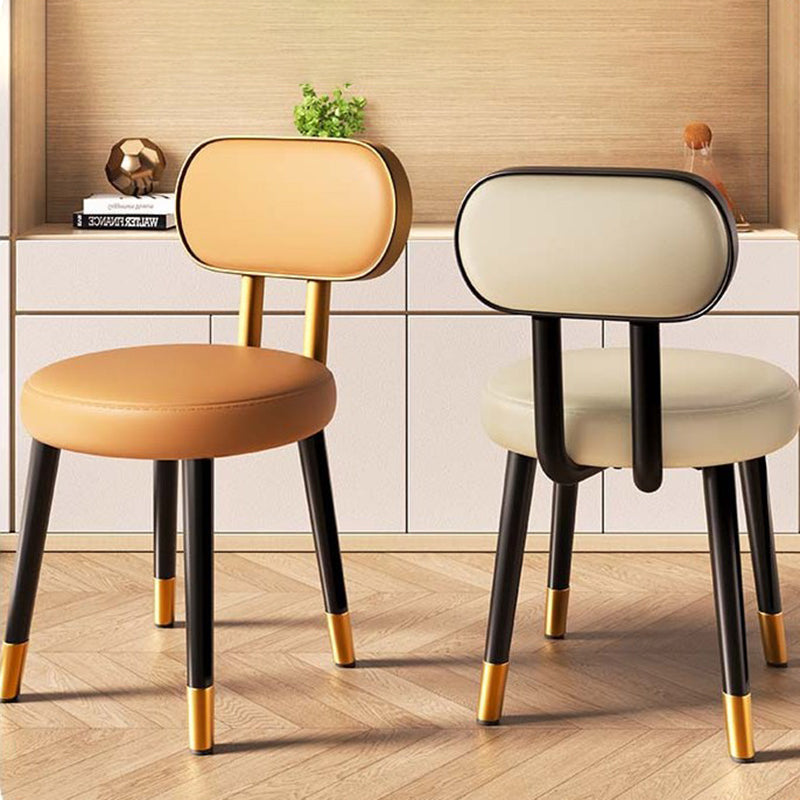 Contemporary Nordic Round Rectangular Carbon Steel Leather Dining Chair Backrest For Dining Room