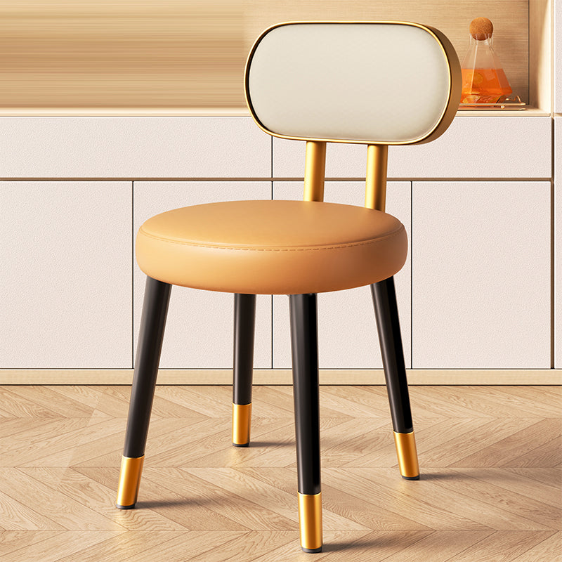 Contemporary Nordic Round Rectangular Carbon Steel Leather Dining Chair Backrest For Dining Room