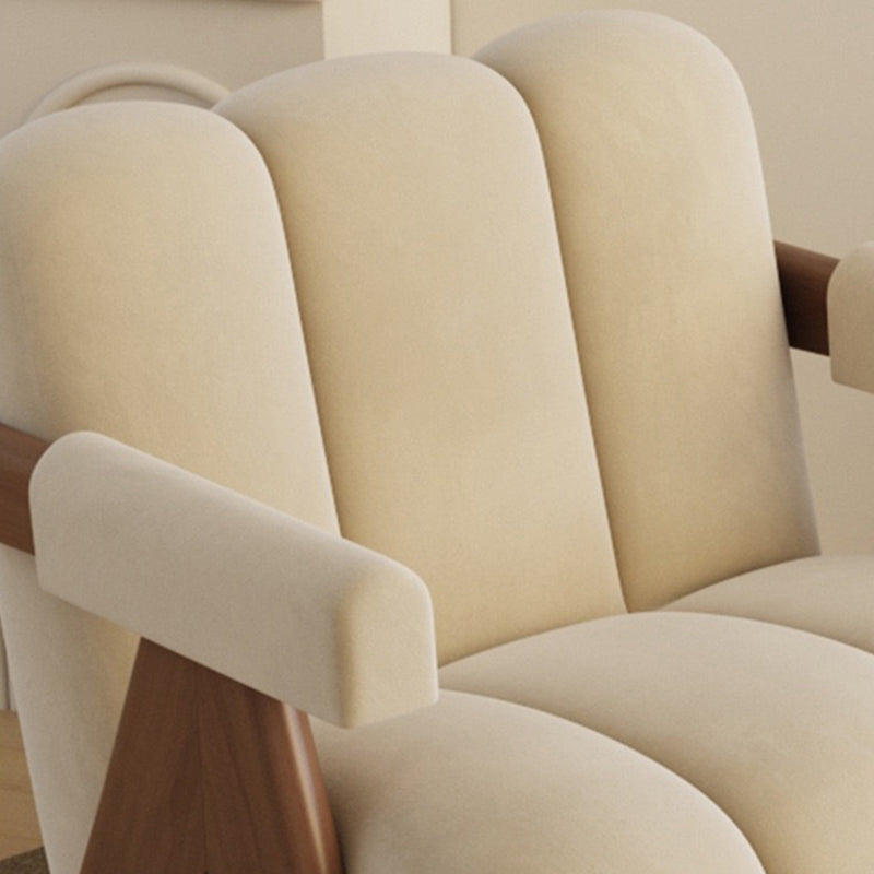 Contemporary Nordic Cream Square Wood Fabric Accent Chair Backrest Armrest For Living Room