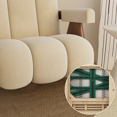 Contemporary Nordic Cream Square Wood Fabric Accent Chair Backrest Armrest For Living Room