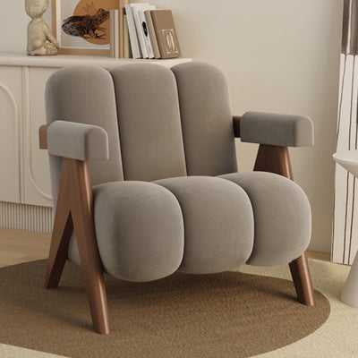 Contemporary Nordic Cream Square Wood Fabric Accent Chair Backrest Armrest For Living Room