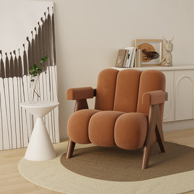 Contemporary Nordic Cream Square Wood Fabric Accent Chair Backrest Armrest For Living Room