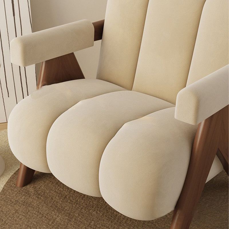 Contemporary Nordic Cream Square Wood Fabric Accent Chair Backrest Armrest For Living Room