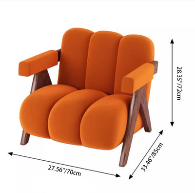Contemporary Nordic Cream Square Wood Fabric Accent Chair Backrest Armrest For Living Room
