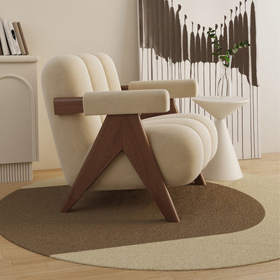 Contemporary Nordic Cream Square Wood Fabric Accent Chair Backrest Armrest For Living Room