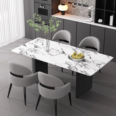Chaise de salle à manger moderne minimaliste carrée en métal courbé avec dossier et accoudoirs en cuir 